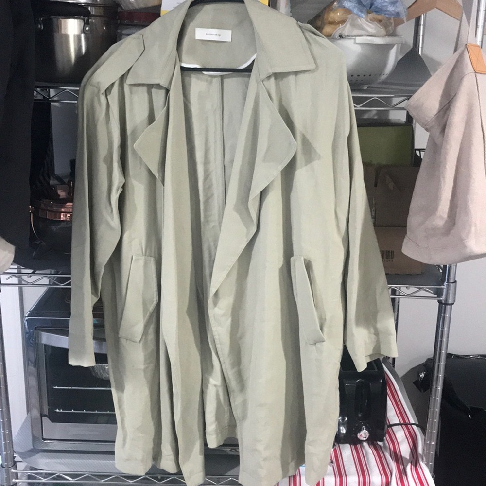 Olive green trench coat